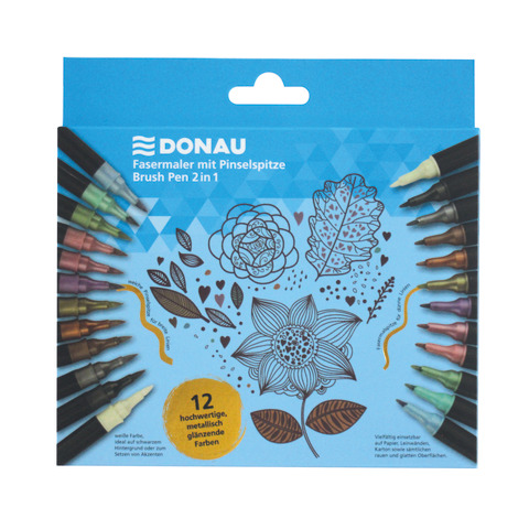 Pennarello Dual Brush a doppia punta Donau in conf. 12 colori assortiti - 322293